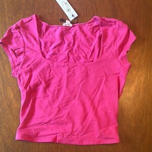 Garage Pink Cap Sleeve Fitted Crop Blouse